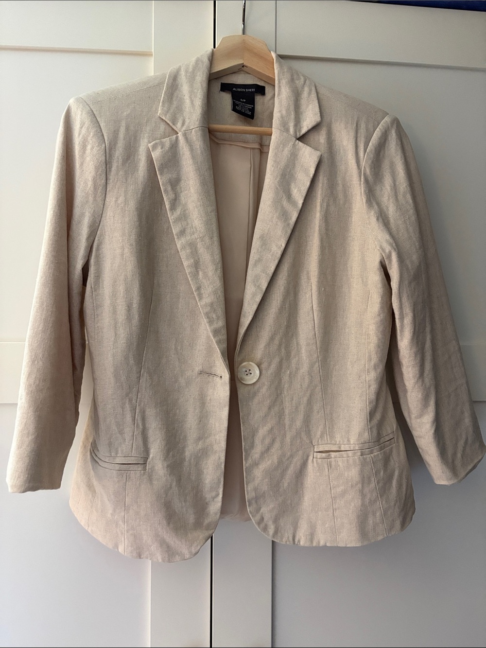 Alison Sheri Light Beige Single-Button Linen-Blend Blazer